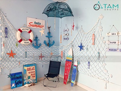 Ván lướt sóng decor cá mập cắn tông xanh dương cao 90cm [Gỗ dày - chuẩn đẹp] VLS-08
